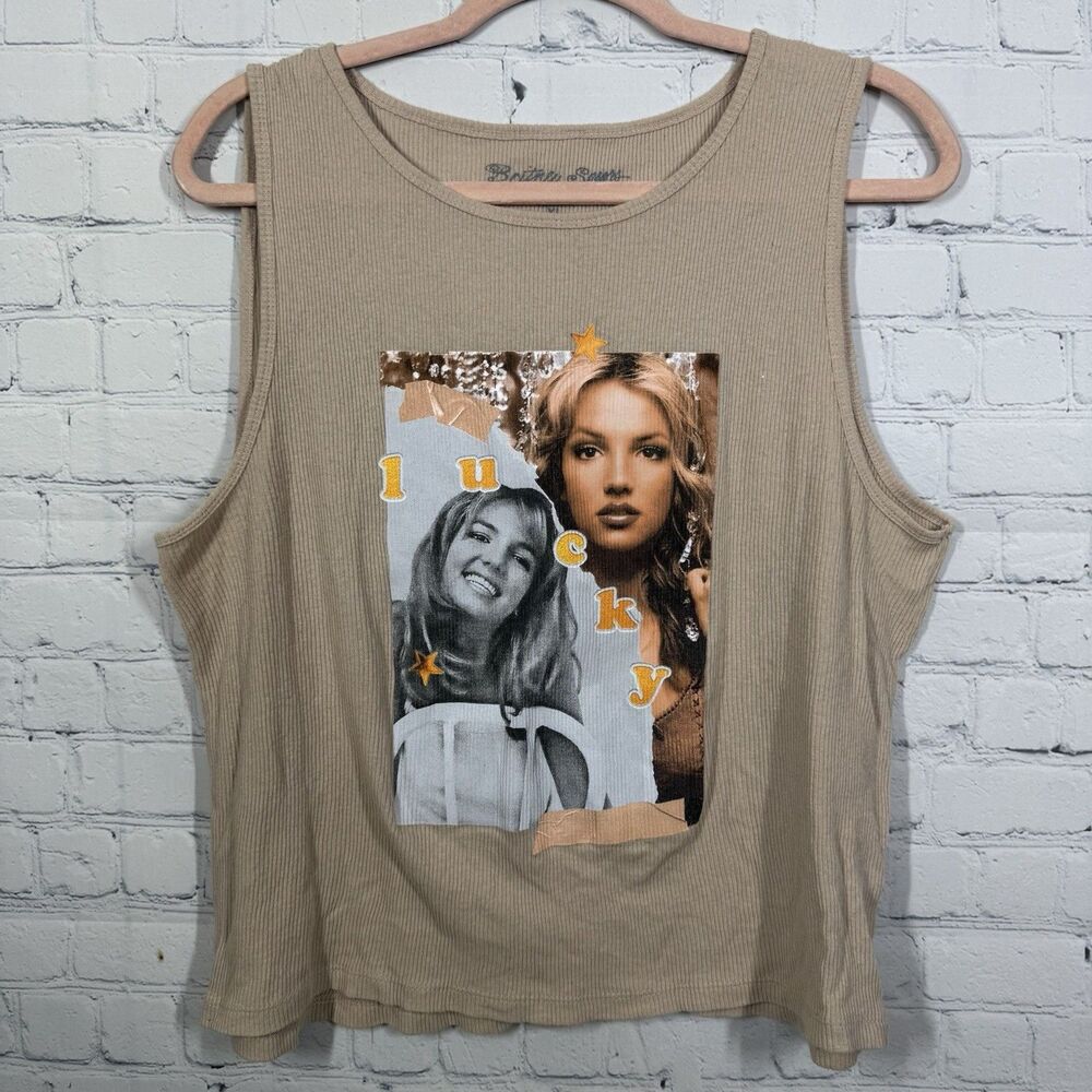 Britney Spears Lucky Tank Top Tan Graphic Women XL Collectible Y2K Pop Star